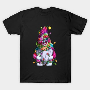 Cute Tie Dye Gnome Christmas Lights Xmas Gnome Lover T-Shirt